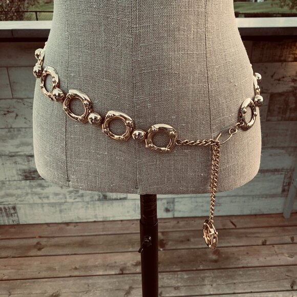 Vintage Gold Metallic Chain Boho Chic Statement Retro Hip Waist Belt - Picture 1 of 11
